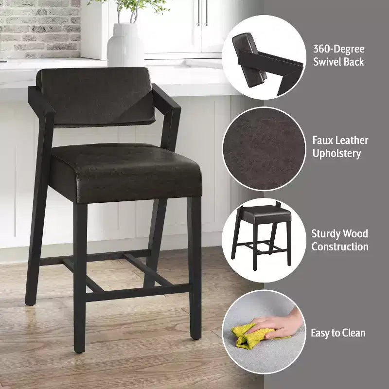 Tabouret de bar hauteur comptoir Snyder noir/gris - Hillsdale Furniture