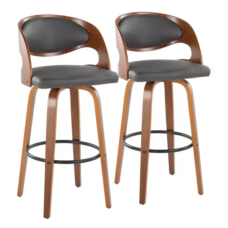 Set of 2 Pino PU Leather Barstools Walnut/Gray/Black - LumiSource