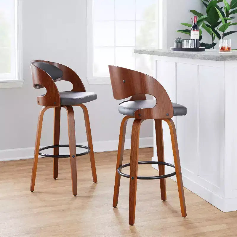 Lot de 2 tabourets de bar en similicuir Pino Noyer/Gris/Noir - LumiSource