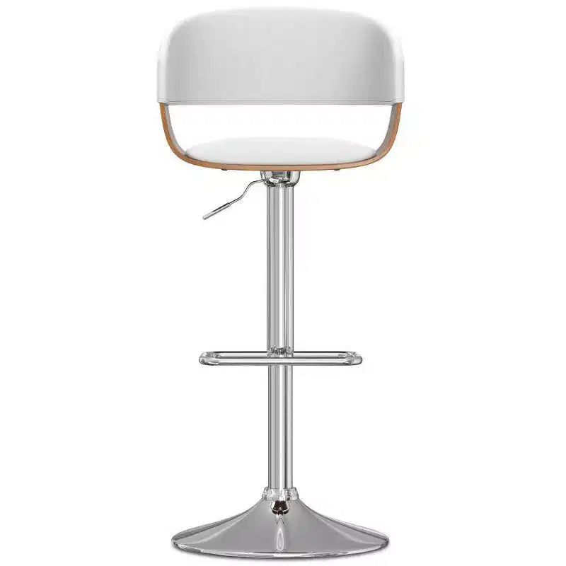 Tabouret de bar pivotant réglable Calinda blanc : Moderne du milieu du siècle, cadre en bois courbé, revêtement en lin - WyndenHall