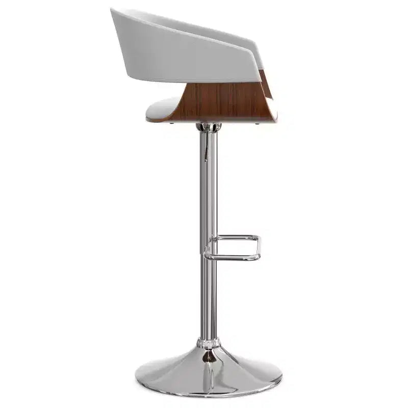 Tabouret de bar pivotant réglable Calinda blanc : Moderne du milieu du siècle, cadre en bois courbé, revêtement en lin - WyndenHall