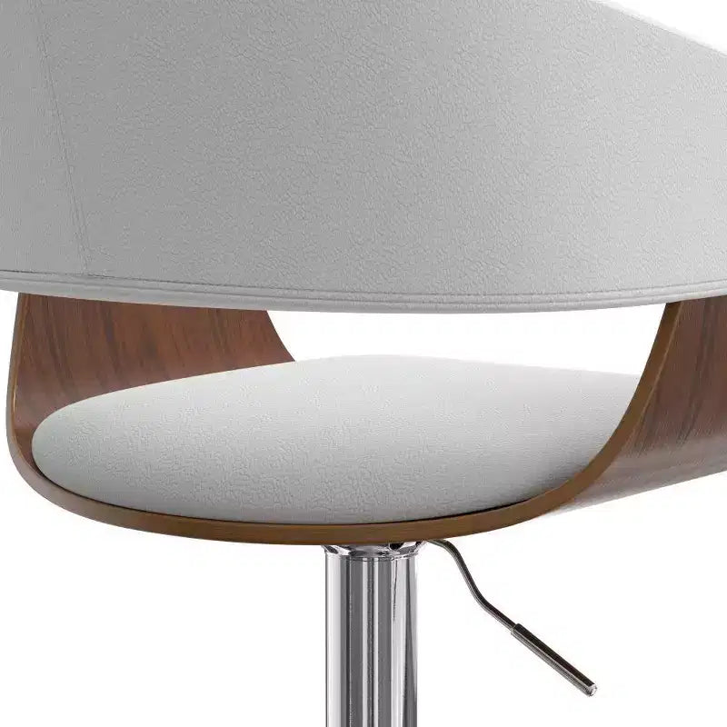 Tabouret de bar pivotant réglable Calinda blanc : Moderne du milieu du siècle, cadre en bois courbé, revêtement en lin - WyndenHall