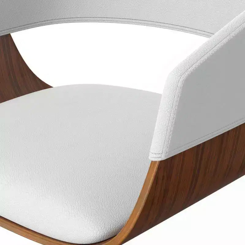 Tabouret de bar pivotant réglable Calinda blanc : Moderne du milieu du siècle, cadre en bois courbé, revêtement en lin - WyndenHall