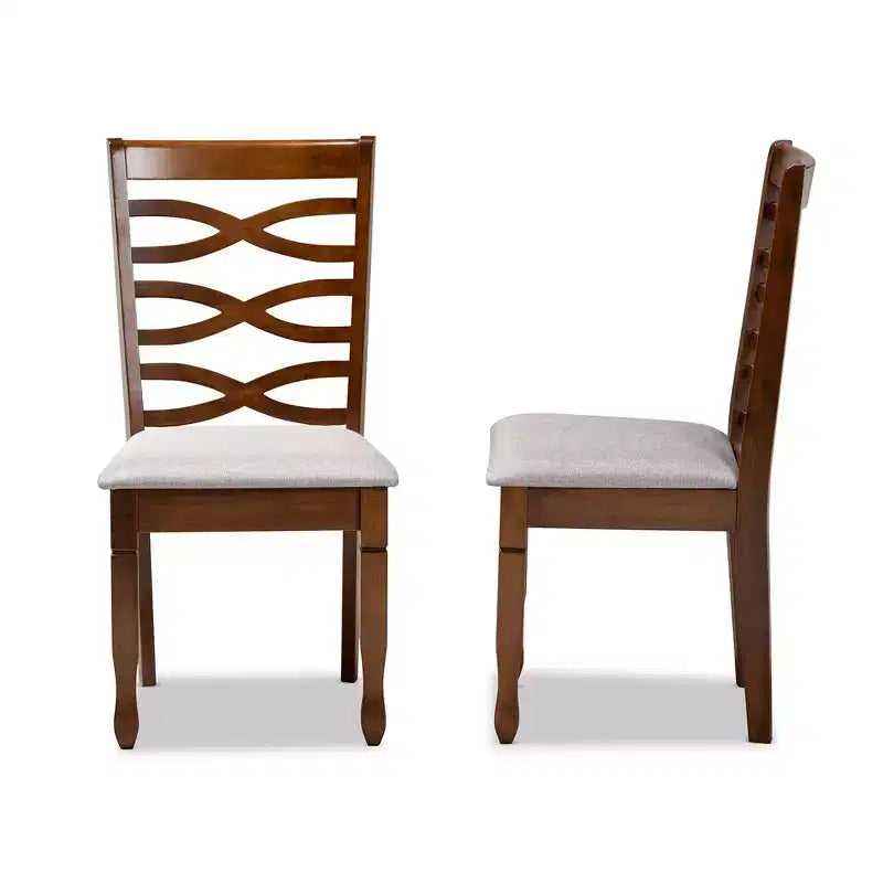 Lot de 2 chaises de salle à manger LanierFabric en tissu et bois Gris/Noyer - Baxton Studio : Pieds fuselés, revêtement en polyester
