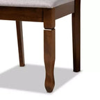 Lot de 2 chaises de salle à manger LanierFabric en tissu et bois Gris/Noyer - Baxton Studio : Pieds fuselés, revêtement en polyester