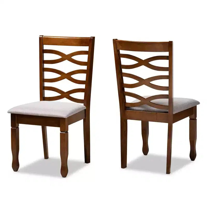 Lot de 2 chaises de salle à manger LanierFabric en tissu et bois Gris/Noyer - Baxton Studio : Pieds fuselés, revêtement en polyester