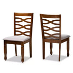 Lot de 2 chaises de salle à manger LanierFabric en tissu et bois Gris/Noyer - Baxton Studio : Pieds fuselés, revêtement en polyester