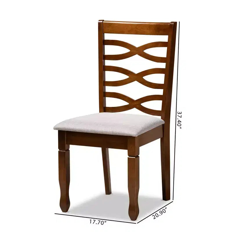 Lot de 2 chaises de salle à manger LanierFabric en tissu et bois Gris/Noyer - Baxton Studio : Pieds fuselés, revêtement en polyester