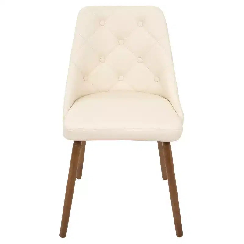 Chaise de salle à manger Giovanni Mid-Century Modern Crème - Lumisource : Rembourrée, Fini Noyer, Similicuir