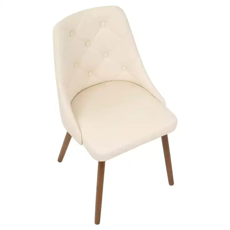 Chaise de salle à manger Giovanni Mid-Century Modern Crème - Lumisource : Rembourrée, Fini Noyer, Similicuir