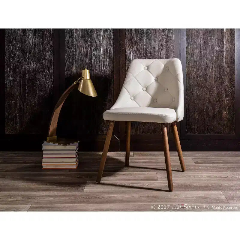 Chaise de salle à manger Giovanni Mid-Century Modern Crème - Lumisource : Rembourrée, Fini Noyer, Similicuir