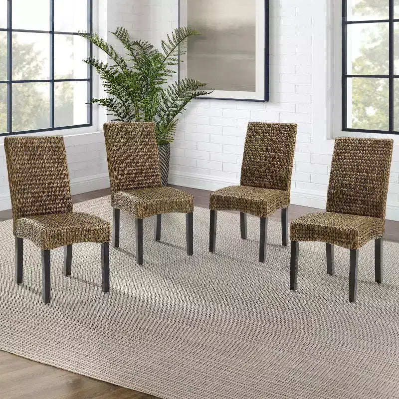 Lot de 4 chaises de salle à manger Edgewater jonc de mer/brun foncé - Crosley