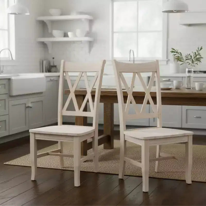 Lot de 2 chaises double X brutes – International Concepts : En bois massif, sans accoudoirs, non rembourrées