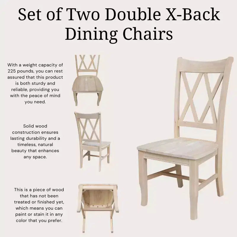 Lot de 2 chaises double X brutes – International Concepts : En bois massif, sans accoudoirs, non rembourrées