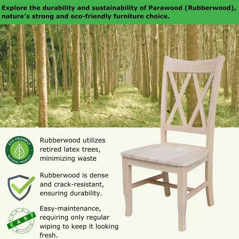 Lot de 2 chaises double X brutes – International Concepts : En bois massif, sans accoudoirs, non rembourrées