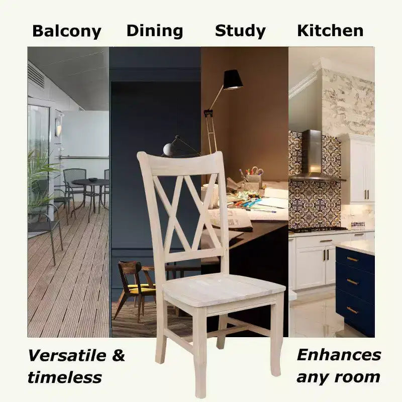 Lot de 2 chaises double X brutes – International Concepts : En bois massif, sans accoudoirs, non rembourrées