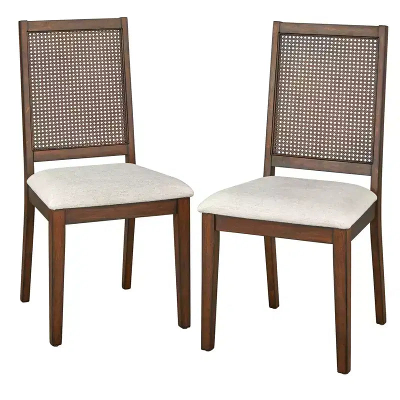 Lot de 2 chaises de salle à manger traditionnelles Westbury en cannage, noyer/crème : Structure en hévéa, revêtement en lin