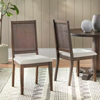Lot de 2 chaises de salle à manger traditionnelles Westbury en cannage, noyer/crème : Structure en hévéa, revêtement en lin