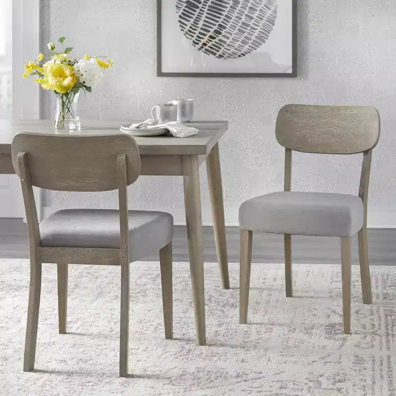 Lifestorey Lot de 2 chaises de salle à manger Carlisle en bois massif gris clair : style moderne du milieu du siècle, bois d'hévéa, rembourrées