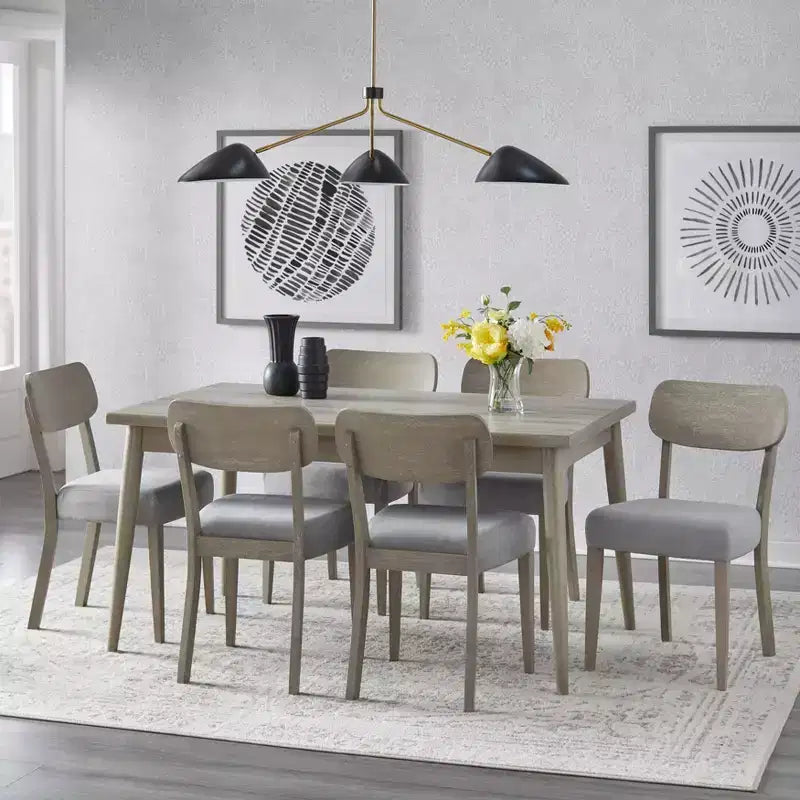 Lifestorey Lot de 2 chaises de salle à manger Carlisle en bois massif gris clair : style moderne du milieu du siècle, bois d'hévéa, rembourrées
