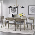 Lifestorey Lot de 2 chaises de salle à manger Carlisle en bois massif gris clair : style moderne du milieu du siècle, bois d'hévéa, rembourrées