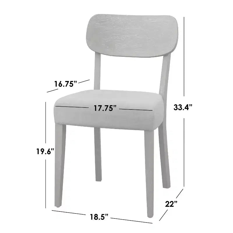 Lifestorey Lot de 2 chaises de salle à manger Carlisle en bois massif gris clair : style moderne du milieu du siècle, bois d'hévéa, rembourrées