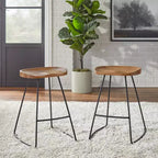 Lifestorey Lot de 2 tabourets de bar Chapman 61 cm Hauteur comptoir Naturel : Châssis noir, bois de pin, design industriel