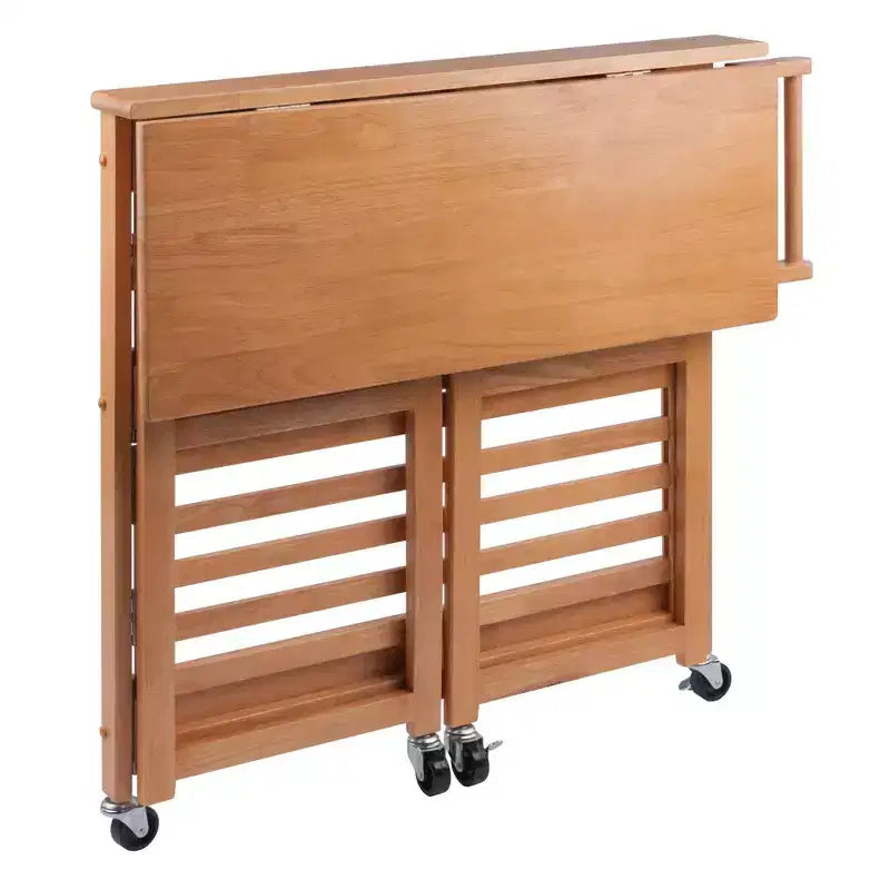 Chariot Pliant Bois/Chêne Clair - Winsome : Chariot de Cuisine Traditionnel, Cadre en Bois Franc, Finition Satinée, Roues Blocables, 2 Étagères