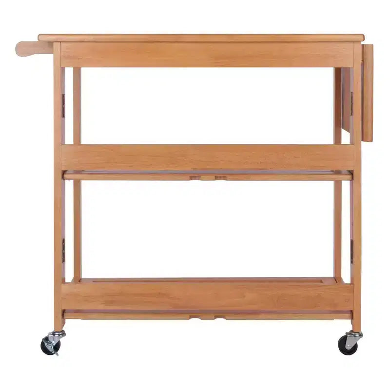 Chariot Pliant Bois/Chêne Clair - Winsome : Chariot de Cuisine Traditionnel, Cadre en Bois Franc, Finition Satinée, Roues Blocables, 2 Étagères