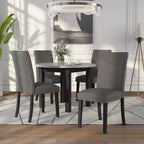 Ensemble de salle à manger rond contemporain Kellum 5 pièces : Plateau en faux marbre, Chaises cloutées - miBasics