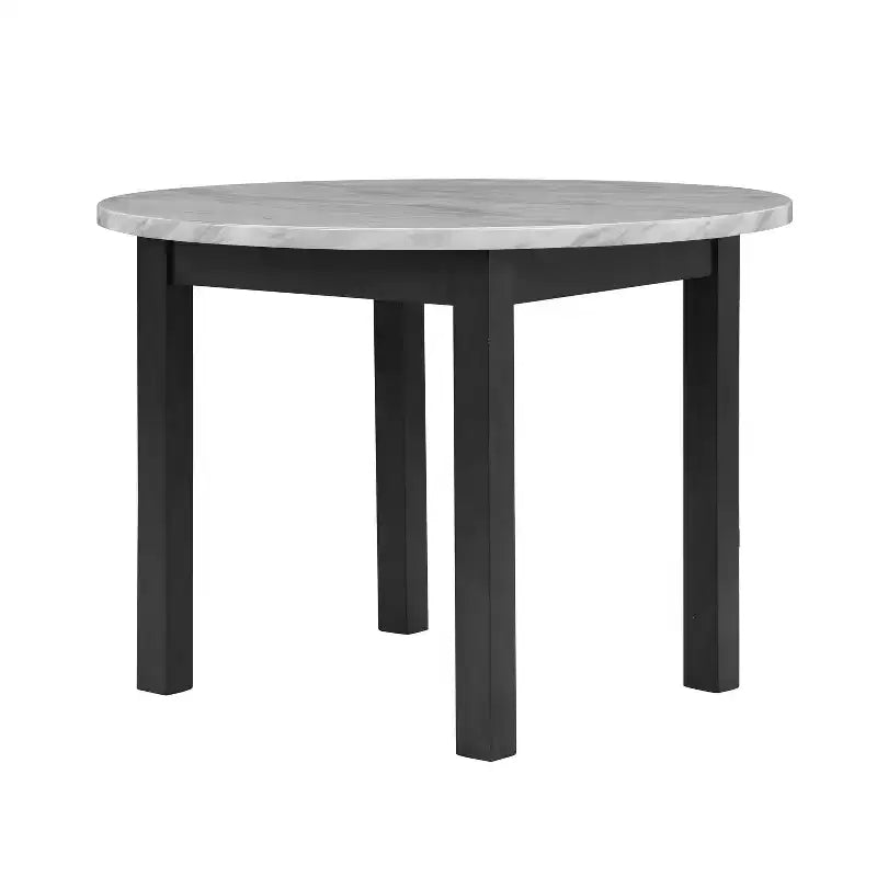 Ensemble de salle à manger rond contemporain Kellum 5 pièces : Plateau en faux marbre, Chaises cloutées - miBasics