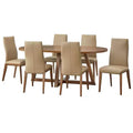 Lifestorey 7pc Valissa Modern Dining Set with Leather Chairs Walnut/Taupe