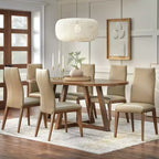 Ensemble de salle à manger moderne 7 pièces Lifestorey Valissa avec chaises en cuir Noyer/Gris taupe