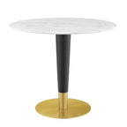 36" Zinque Artificial Marble Dining Table Gold/White - Modway: Modern Mid-Century, Non-Extension, Metal Base