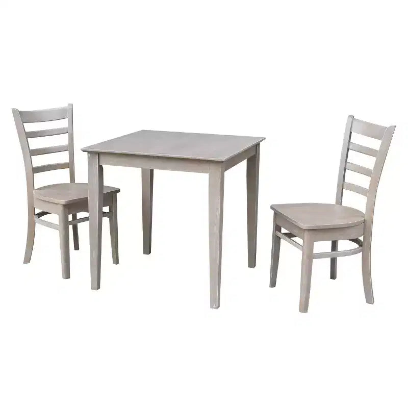 3pc Solid Wood 30"x30" Dining Table and 2 Emily Chairs Washed Gray Taupe - International Concepts: Parawood, Square, Non-Extension