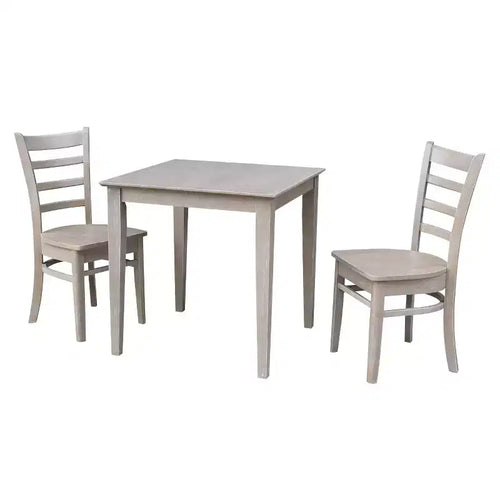 3pc Solid Wood 30"x30" Dining Table and 2 Emily Chairs Washed Gray Taupe - International Concepts: Parawood, Square, Non-Extension