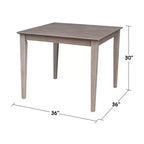 Table à manger en bois massif 36 po x 36 po Taupe gris délavé - International Concepts