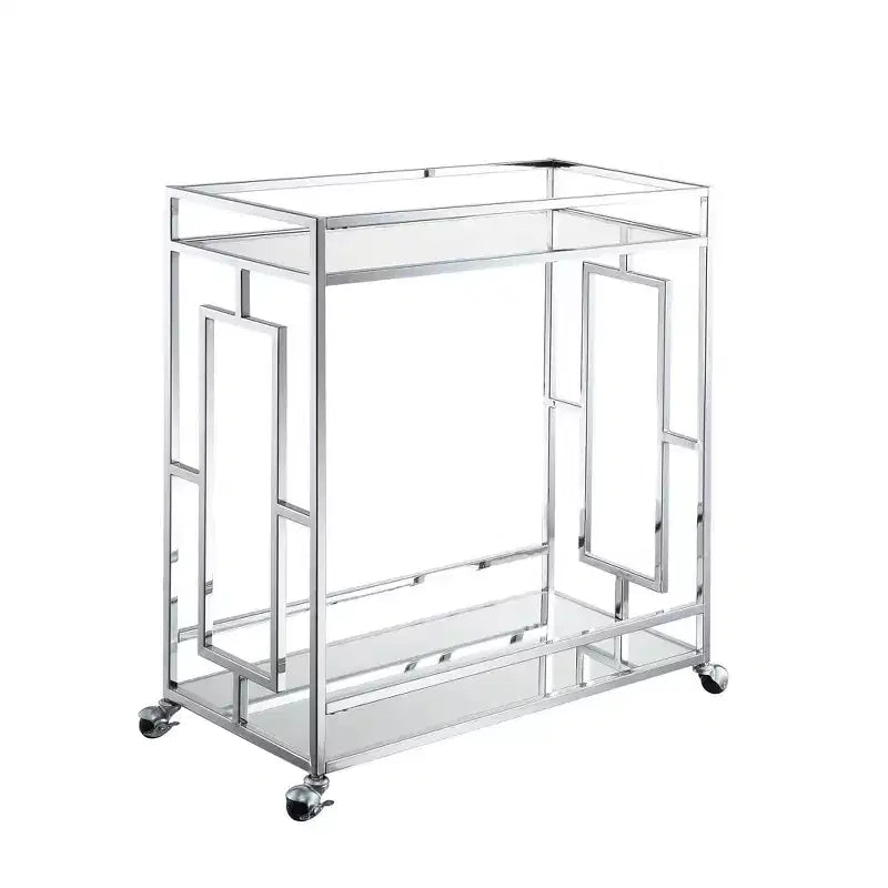 Town Square Bar Cart Clear Glass/Mirror/Chrome - Breighton Home: Glam Style, 2 Tier, Lockable Wheels