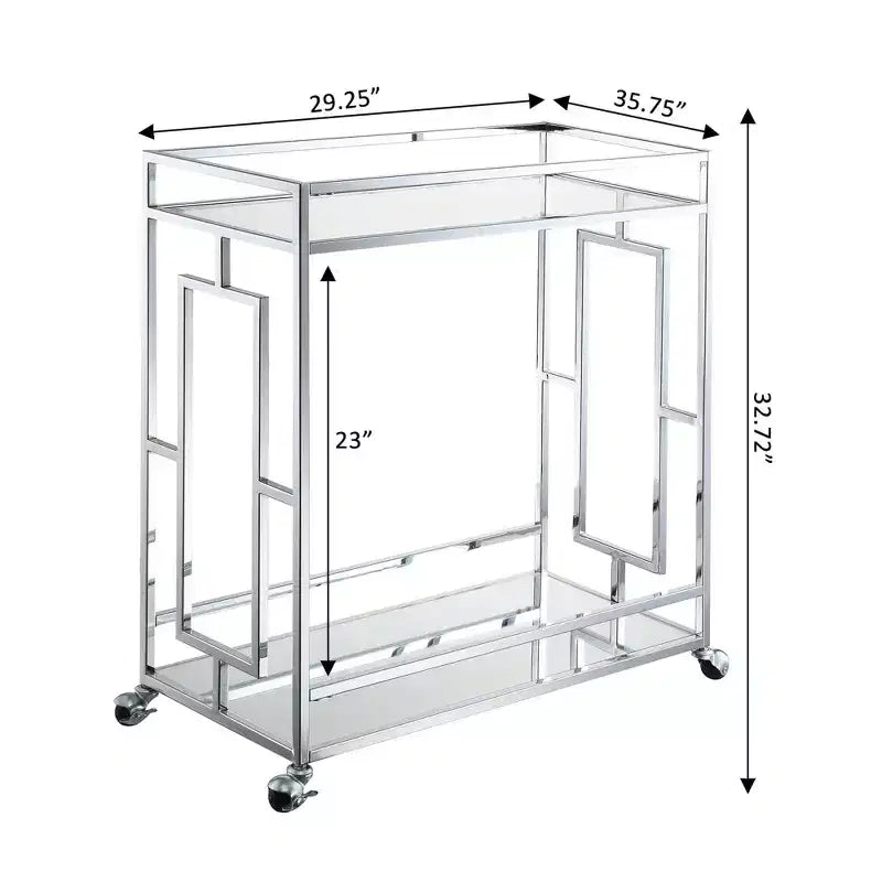 Dessert de bar Town Square Verre/Miroir/Chrome - Breighton Home : Style glamour, 2 étages, roulettes verrouillables