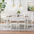 Ensemble de salle à manger Skipton 7 pièces Buylateral blanc/noyer : table rectangulaire, 6 chaises en bois, cadre en hévéa