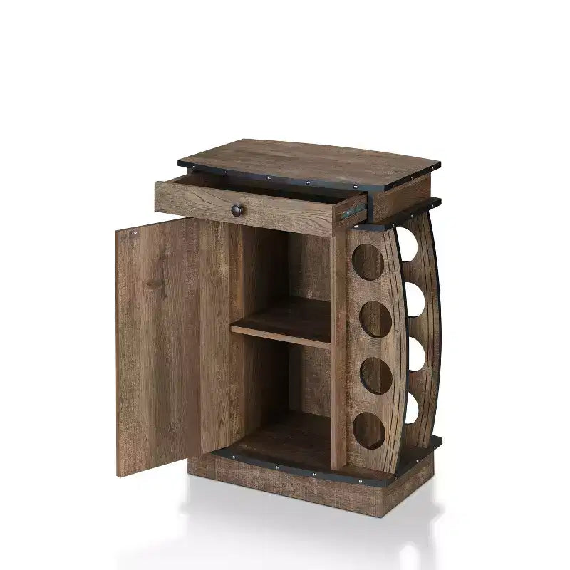 24/7 Shop At Home Mini bar Bundti avec casier à vin 8 bouteilles en chêne recyclé : Étagère réglable, meuble de rangement en MDF
