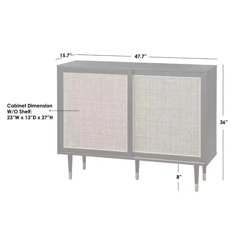 angelo:HOME Buffet Allen Mid-Century Modern Noir/Naturel : Portes Coulissantes en Rotin, Pieds Coniques