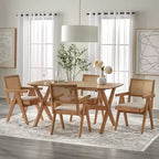 Lifestorey Ensemble de salle à manger 5 pièces en bois massif Baywood Mid-Century avec fauteuil, chêne clair/beige