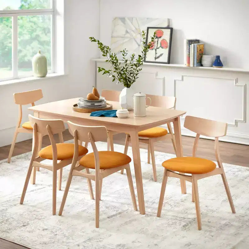 Ensemble de salle à manger rectangulaire 7 pièces Cadiz Buylateral, style moderne du milieu du siècle, naturel/orange