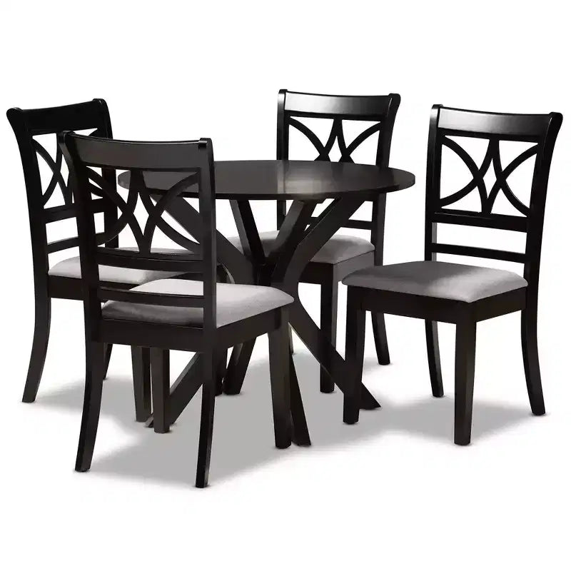 5pc Julia Upholstered Wood Dining Set Gray/Dark Brown - Baxton Studio