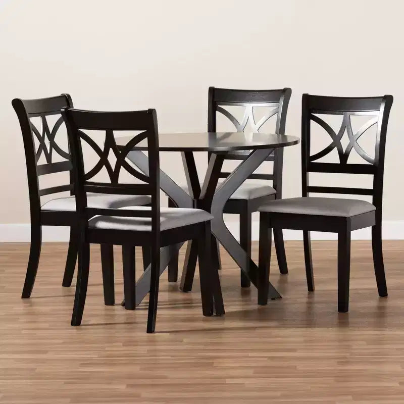 Ensemble de salle à manger en bois rembourré Julia 5 pièces gris/marron foncé - Baxton Studio
