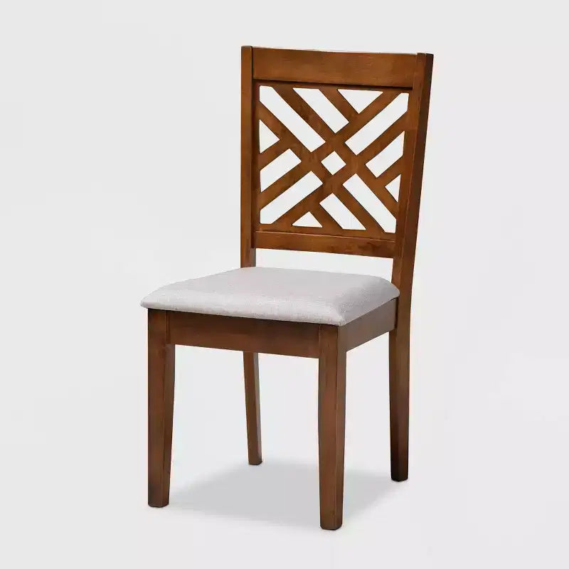 Ensemble de salle à manger 5 pièces en tissu Caron et bois, gris/noyer - Baxton Studio : Table moderne en bois d'hévéa et 4 chaises sans accoudoirs rembourrées