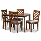 Ensemble de salle à manger 5 pièces en tissu Caron et bois, gris/noyer - Baxton Studio : Table moderne en bois d'hévéa et 4 chaises sans accoudoirs rembourrées