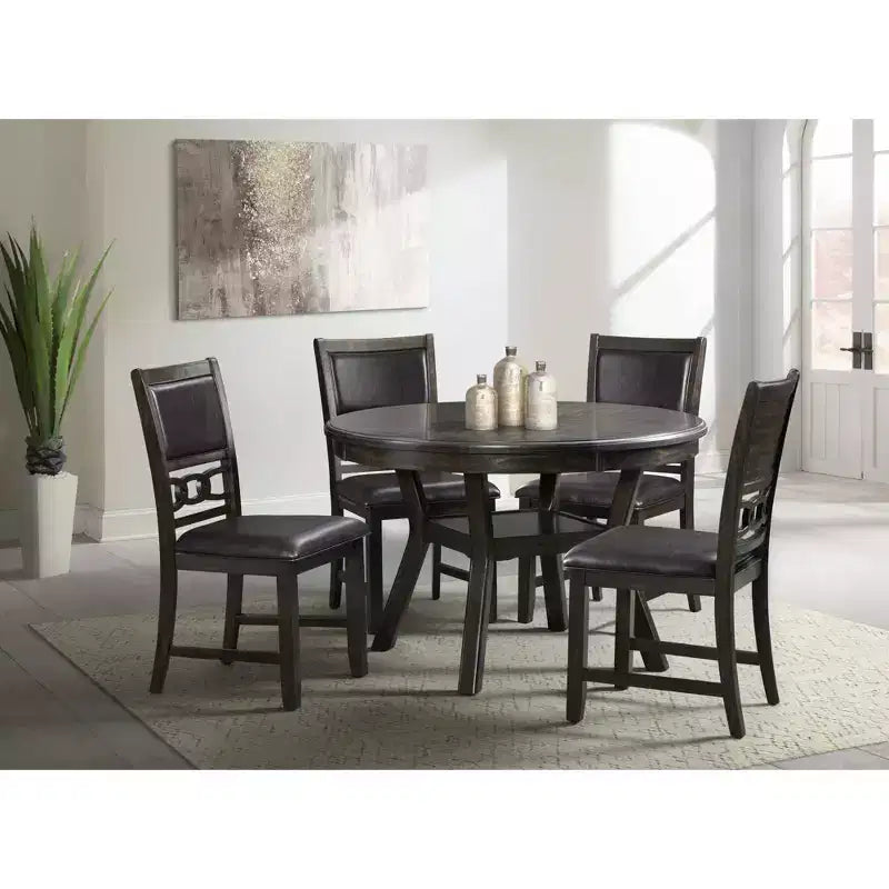 Ensemble de salle à manger 5 pièces Taylor hauteur standard 4 chaises latérales en similicuir Noyer - Picket House Furnishings : Table ronde, Structure en bois d'hévéa, Rembourrage en mousse
