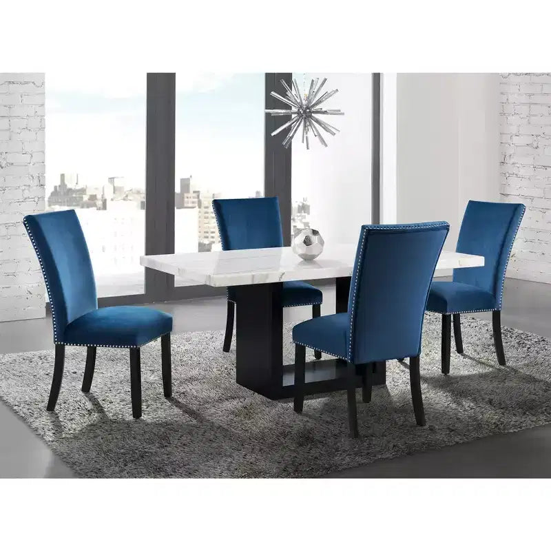 Table à manger hauteur standard Picket House Furnishings Willow Marble Blanche : Moderne, 6 places, MDF et placage bois